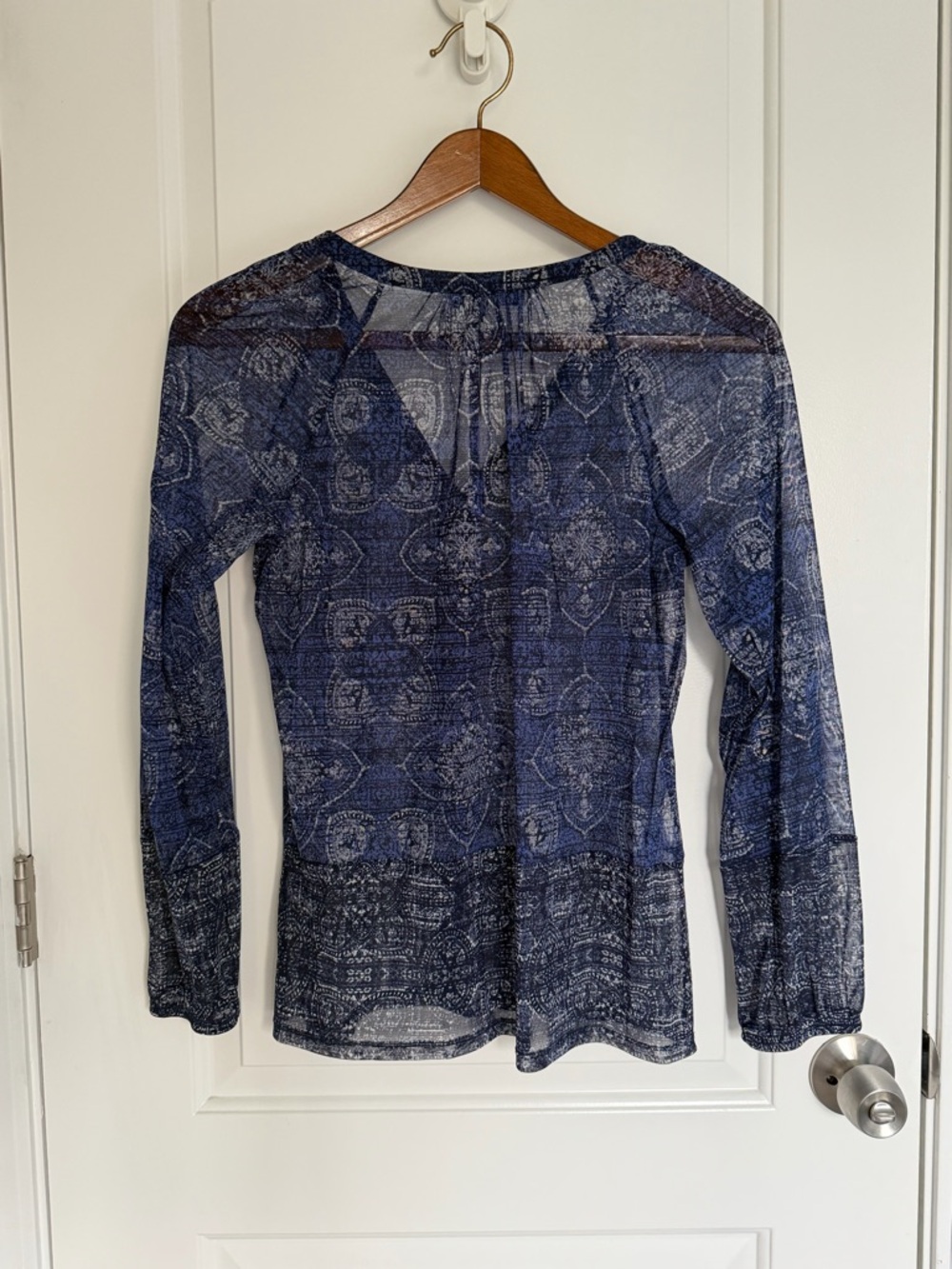 INC International Concepts Blue Printed Sheer Lace-Up Blouse Business Casual - Picture 6 of 6